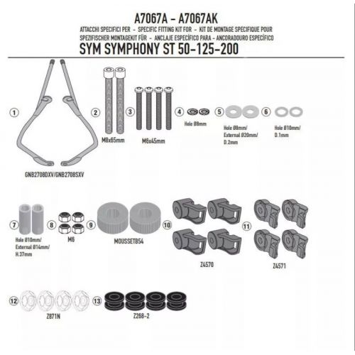 Parabrezza GIVI 7067A con Attacchi A7067A per Sym Symphony ST 50-125-200