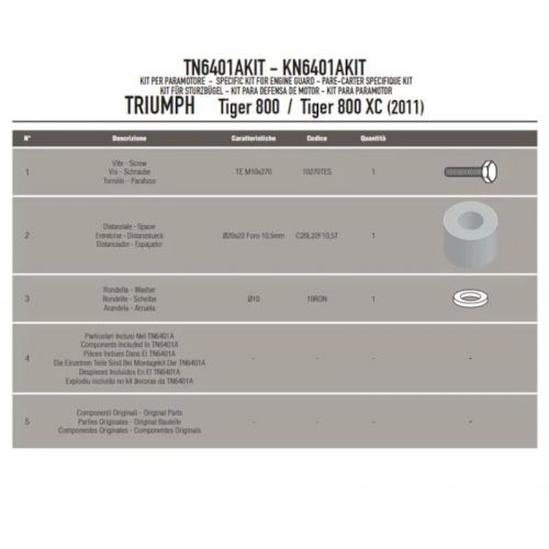 GIVI TN6401AKIT Kit specifico per montare il paramotore TN6409 su TRIUMPH Tiger 800 / XC / XR 2011 / 2017