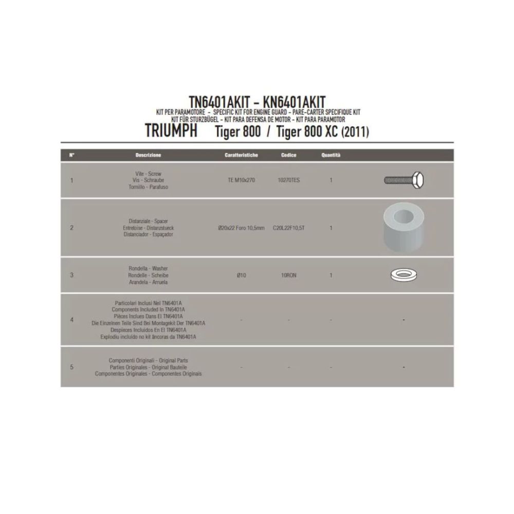 GIVI TN6401AKIT Kit specifico per montare il paramotore TN6409 su TRIUMPH Tiger 800 / XC / XR 2011 / 2017