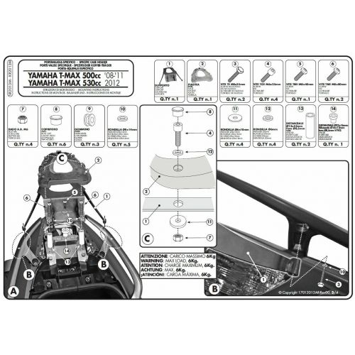 Attacco GIVI SR2013M Piastra Monolock per Yamaha T-Max 500 e 530