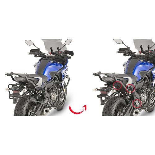 GIVI PLXR2130 Portavaligie laterale rimozione rapida per V35 V37 MONOKEY YAMAHA TRACER 700 2016/19 - TRACER 7 / GT 2020/24
