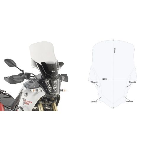 Parabrezza GIVI D2145ST Trasparente Alto per Yamaha Ténéré 700