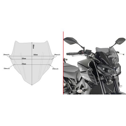 Cupolino GIVI A2132 Basso Sportivo Fumé per Yamaha MT-09 2017-2020