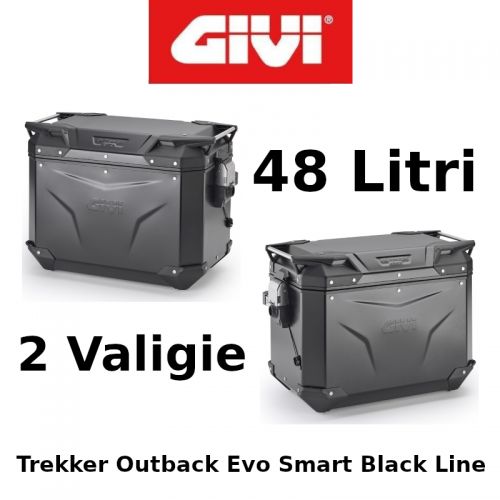 Coppia Valigie Laterali Givi Trekker Outback Evo Smart Black Line Monokey 48+48 Litri