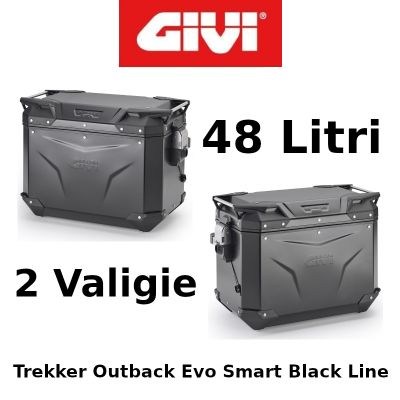 Coppia Valigie Laterali Givi Trekker Outback Evo Smart Black Line Monokey 48+48 Litri
