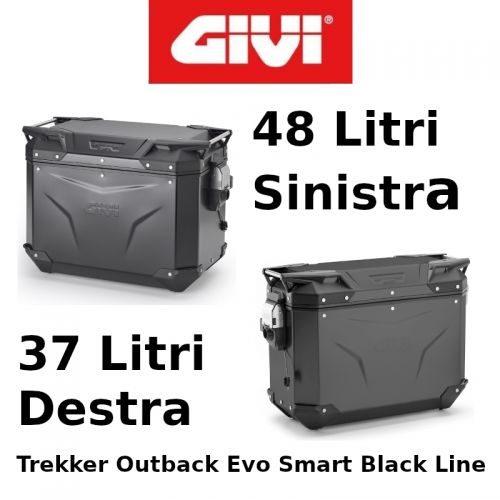 Coppia Valigie Laterali Givi Trekker Outback Evo Smart Black Line Monokey 48+37 Litri