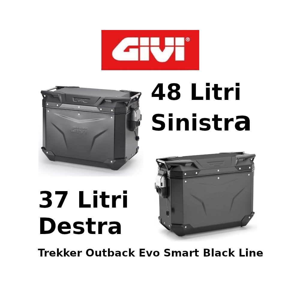 Coppia Valigie Laterali Givi Trekker Outback Evo Smart Black Line Monokey 48+37 Litri