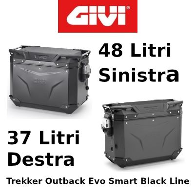 Coppia Valigie Laterali Givi Trekker Outback Evo Smart Black Line Monokey 48+37 Litri