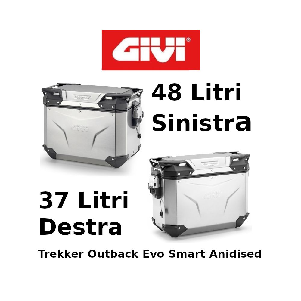 Coppia Valigie Laterali Givi Trekker Outback Evo Smart Anodised Monokey 48+37 Litri