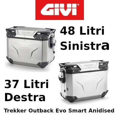 Coppia Valigie Laterali Givi Trekker Outback Evo Smart Anodised Monokey 48+37 Litri