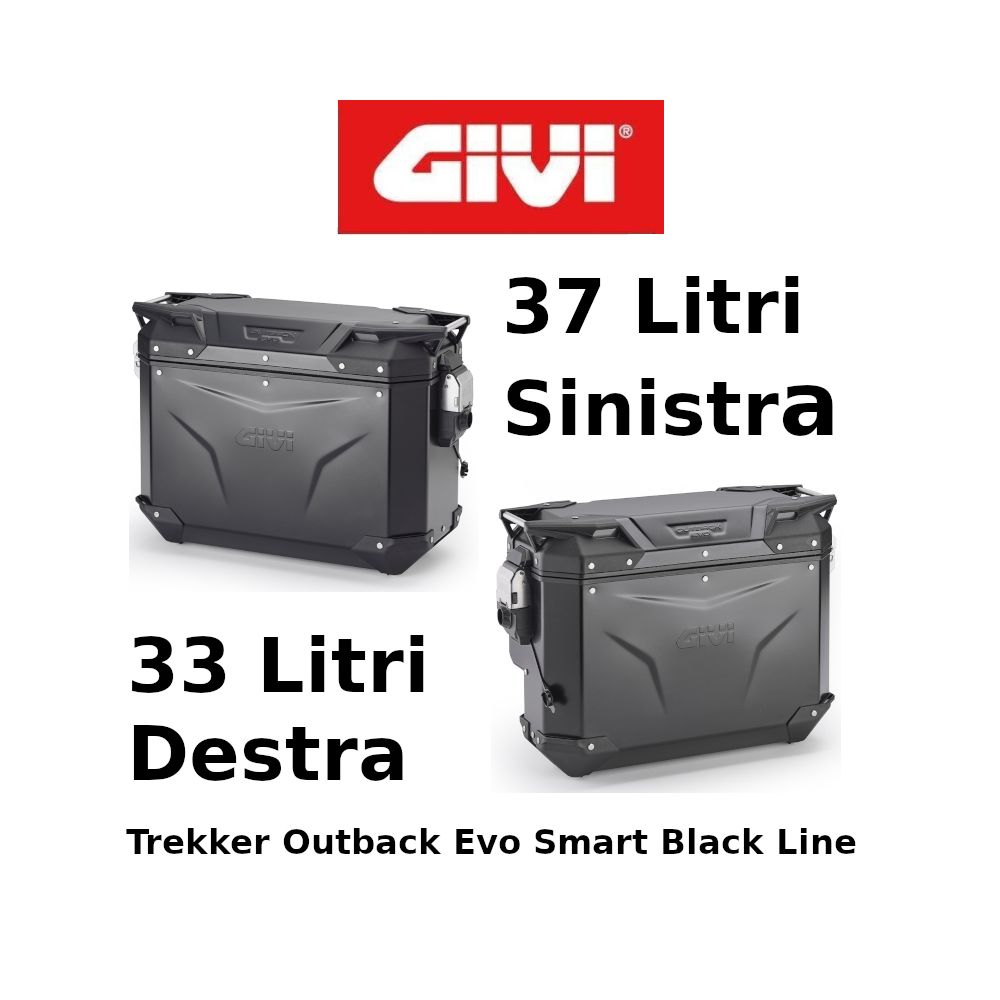 Coppia Valigie Laterali Destra Scantonata Givi Trekker Outback Evo Smart Black Line Monokey 37+33 Litri