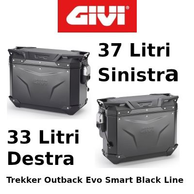 Coppia Valigie Laterali Destra Scantonata Givi Trekker Outback Evo Smart Black Line Monokey 37+33 Litri