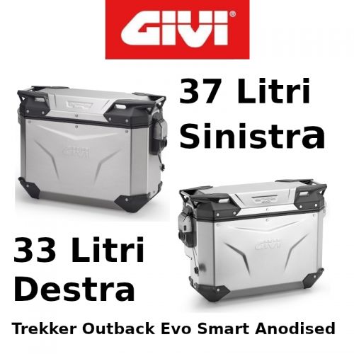 Coppia Valigie Laterali Destra Scantonata Givi Trekker Outback Evo Smart Anodised Monokey 37+33 Litri