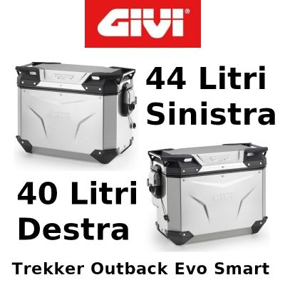 Coppia Valigie Laterali Destra Scantonata Givi Trekker Outback Evo Smart Monokey 44+40 Litri
