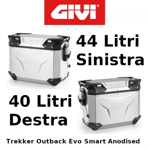 Coppia Valigie Laterali Destra Scantonata Givi Trekker Outback Evo Smart Anodised Monokey 44+40 Litri