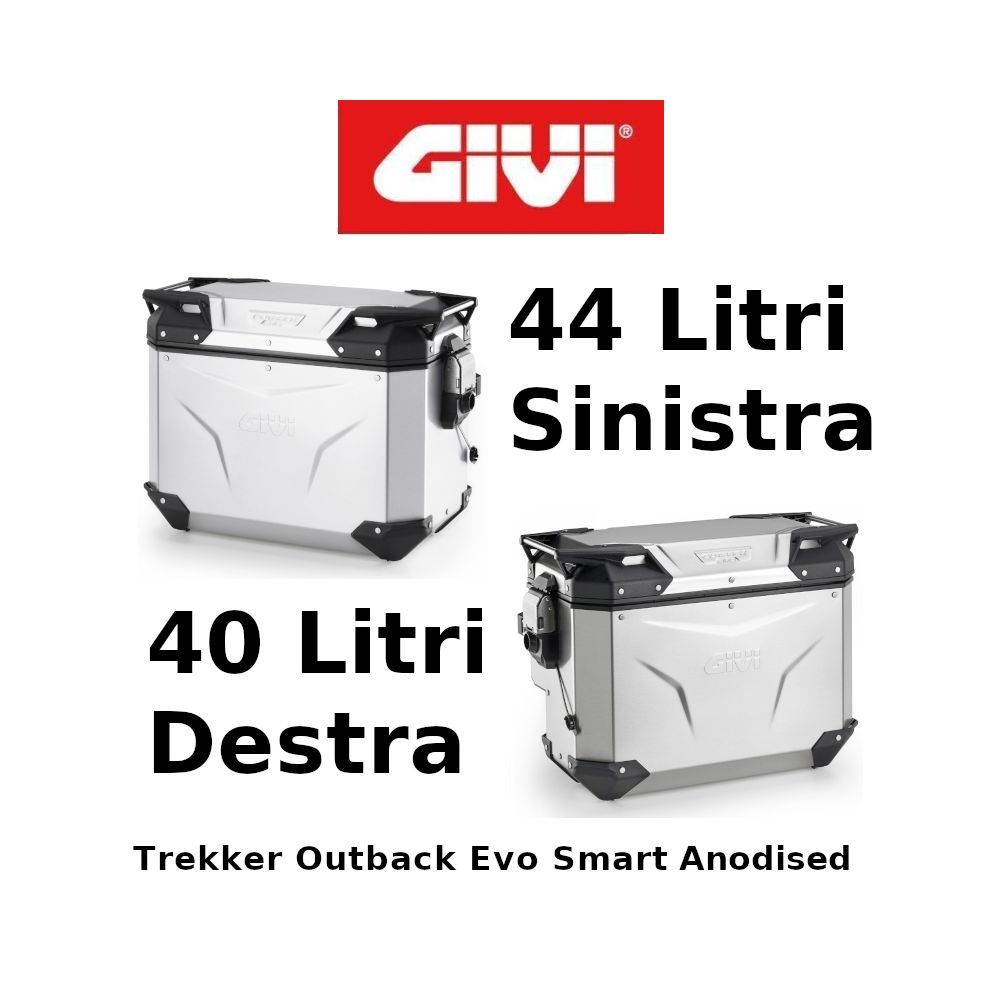 Coppia Valigie Laterali Destra Scantonata Givi Trekker Outback Evo Smart Anodised Monokey 44+40 Litri