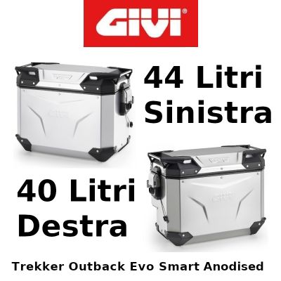 Coppia Valigie Laterali Destra Scantonata Givi Trekker Outback Evo Smart Anodised Monokey 44+40 Litri