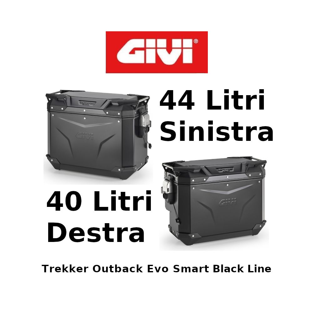 Coppia Valigie Laterali Destra Scantonata Givi Trekker Outback Evo Smart Black Line Monokey 44+40 Litri