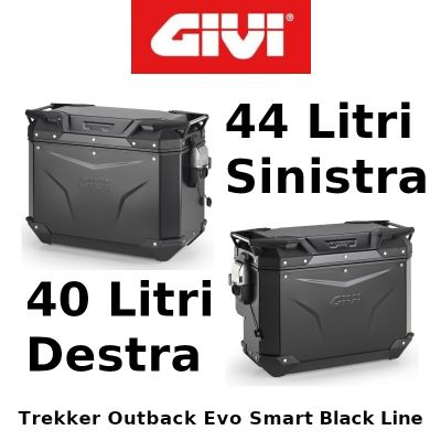 GIVI TREKKER OUTBACK EVO SMART BLACK LINE Coppia Valigie laterali 44 litri sinistra + 40 litri destra scantonata