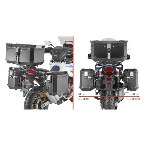 Portavaligie laterale con lato destro scantonato per valigie MONOKEY TREKKER OUTBACK per HONDA AFRICA TWIN 1100 2020 / 2024