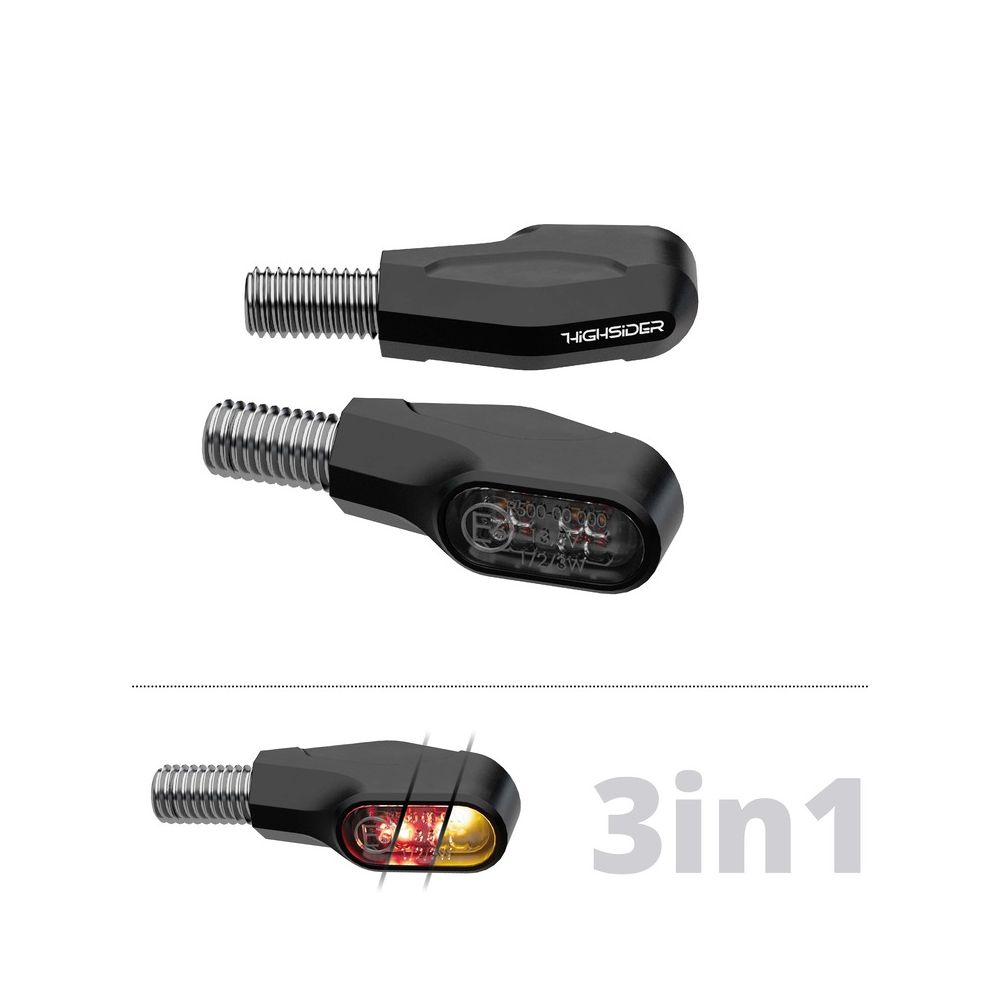 Fanale posteriore a LED HIGHSIDER pro Ventura-X, luce freno, indicatore di direzione nero 3 in 1, omologato E