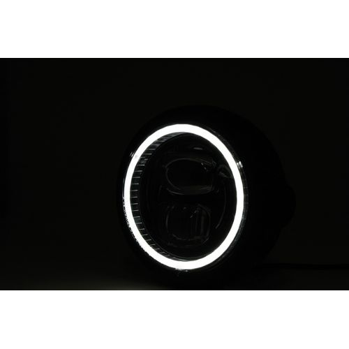 Faro anteriore HIGHSIDER pro da 5 3/4 pollici Pecos tipo 7 LED nero montaggio laterale, con anello luce di parcheggio