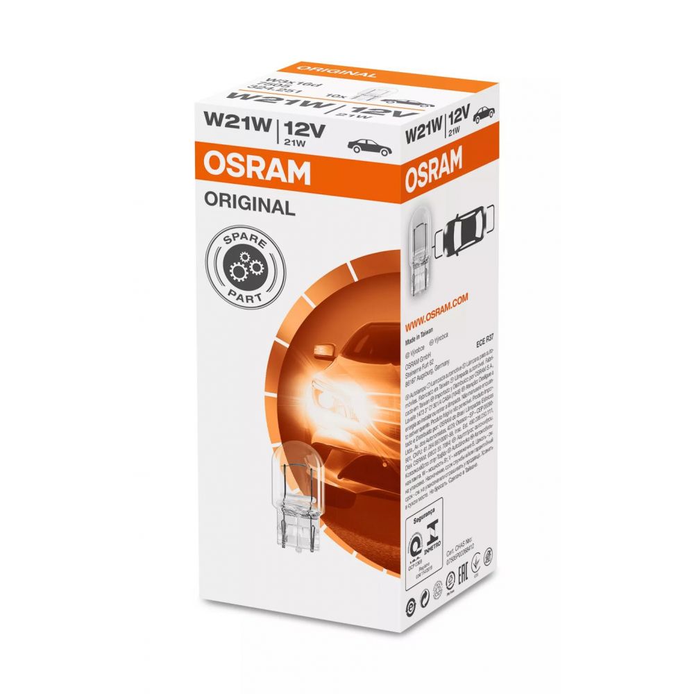 OSRAM 7505 Lampada ausiliaria GLASS WEDGE BASE W21W ORIGINAL 12 Volt 21 Watt W3X16d - 10 Lampadine