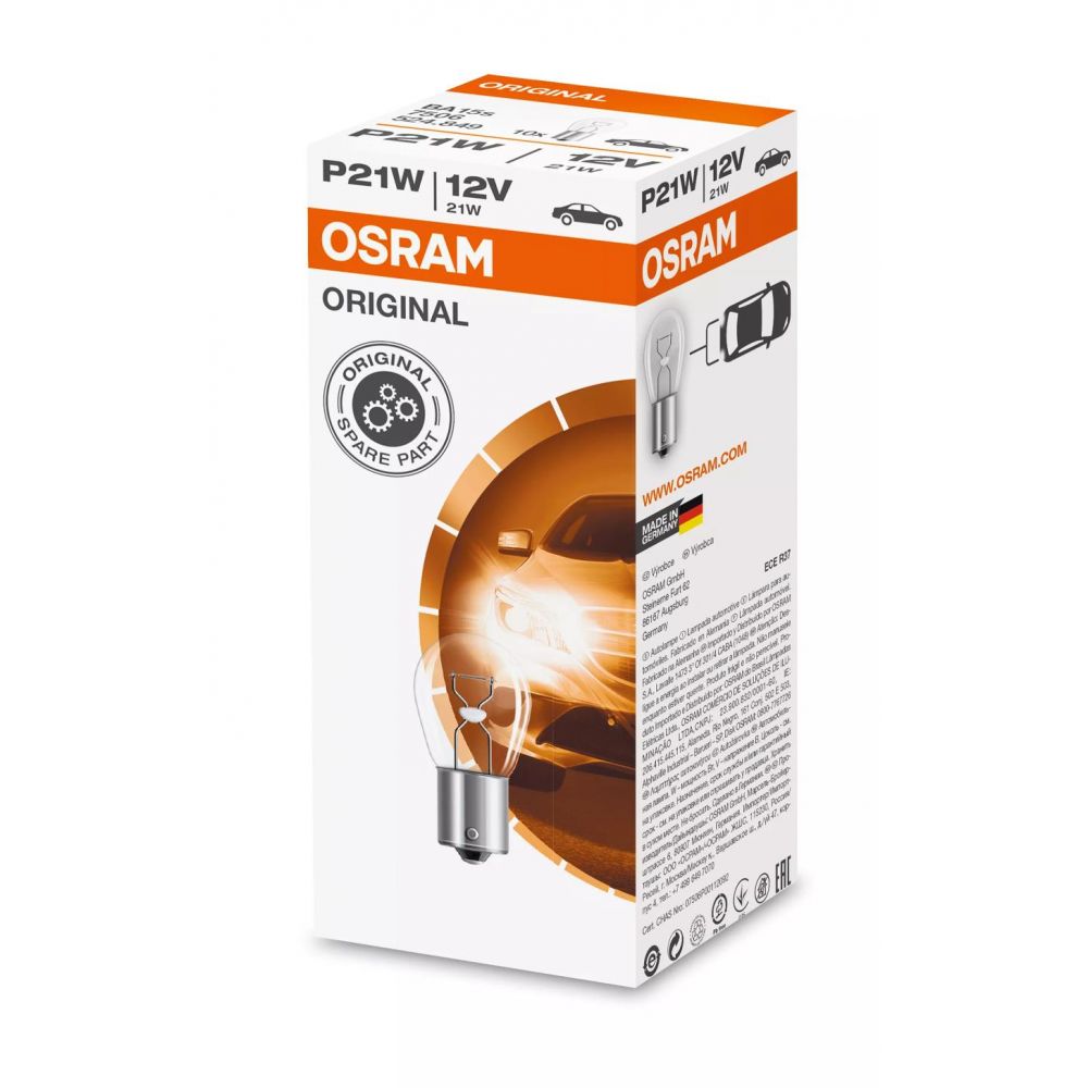OSRAM 7506 Lampada Ausiliaria METAL BASE P21W ORIGINAL 12 Volt 21 Watt BA15S - 10 Lampadine