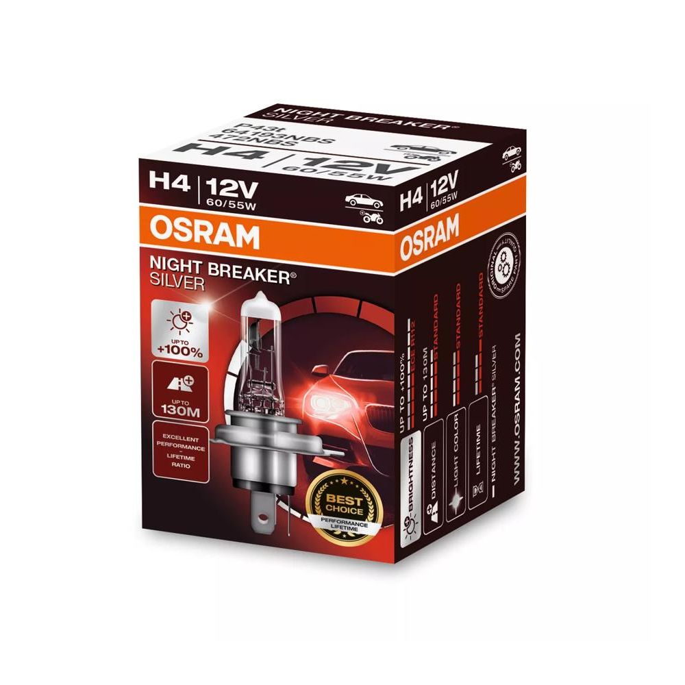 OSRAM 64193NBS Lampada alogena H4 NIGHT BREAKER SILVER 12 Volt 60/55 Watt P43T