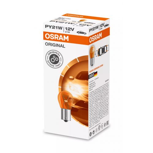 OSRAM 7507 Lampada Ausiliaria Arancio METAL BASE PY21W ORIGINAL 12 Volt 21 Watt BAU15s - 10 Lampadine