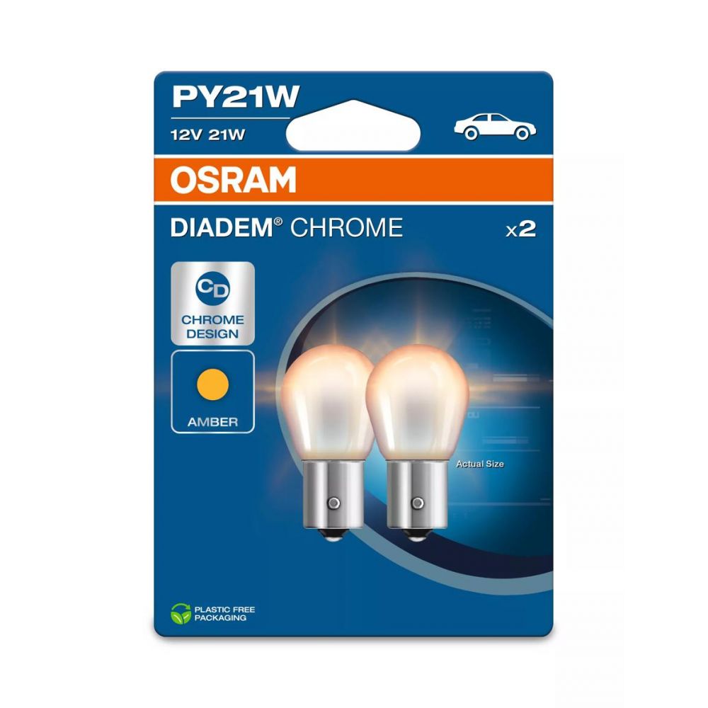 OSRAM 7507DC Lampada Ausiliaria DIADEM CHROME PY21W 12 Volt 21 Watt BAU15s - 2 Lampadine