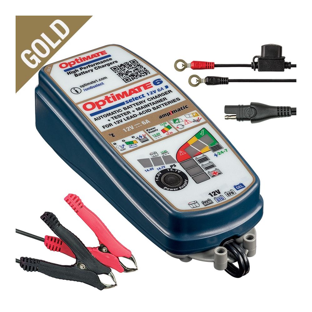 OptiMate 6 Select Caricabatteria e mantenitore di carica a 9 fasi da 12 Volt 6 Ampere per batterie sigillate