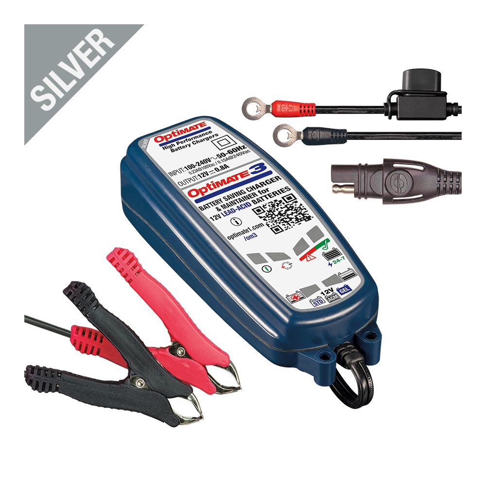 OptiMate 3 Caricabatteria e mantenitore di carica a 7 fasi da 12 Volt 0.8 Ampere per batterie sigillate