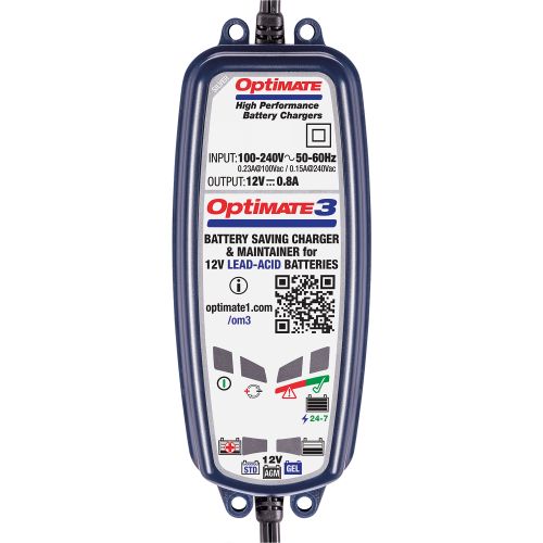 OptiMate 3 Caricabatteria e mantenitore di carica a 7 fasi da 12 Volt 0.8 Ampere per batterie sigillate