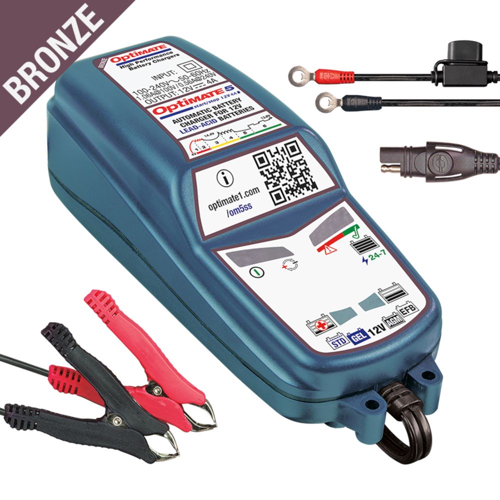 OptiMate 5 START/STOP Caricabatteria e mantenitore di carica a 6 fasi da 12 Volt 4 Ampere per batterie sigillate