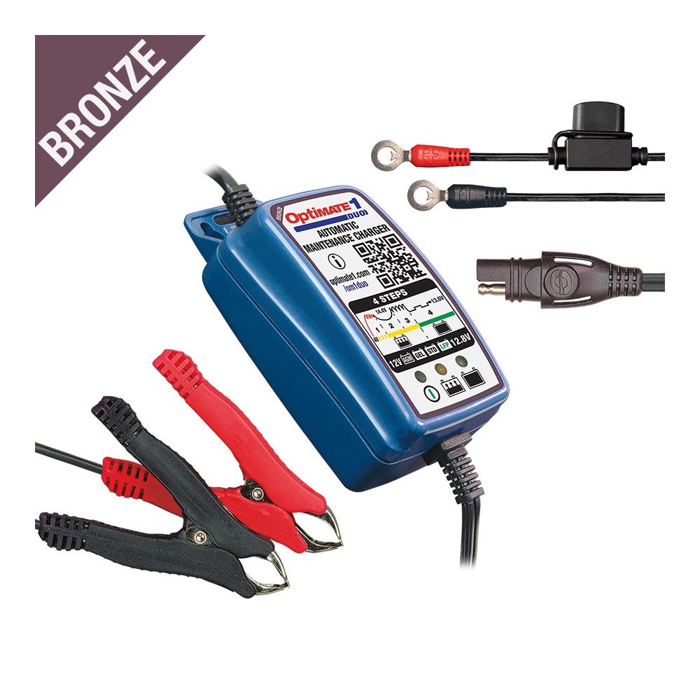 OptiMate 1 DUO Caricabatteria e mantenitore di carica a 4 fasi da 12 / 12.8 Volt 0.6 Ampere per batterie sigillate