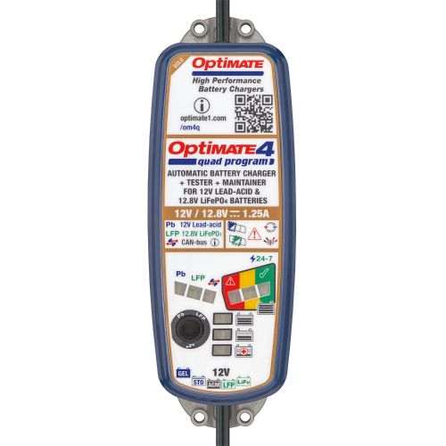 OptiMate 4 QUAD PROGRAM PREMIUM Edition Caricabatteria e mantenitore di carica a 9 fasi da 12 / 12.8 V 1.25 Ah
