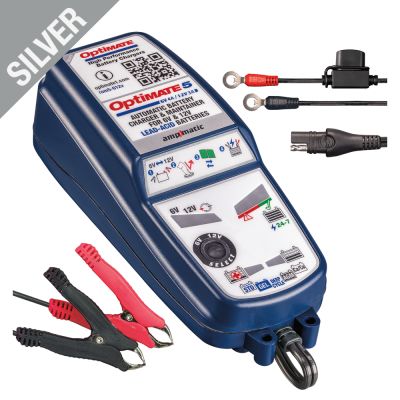 OptiMate 5 6V/12V Caricabatteria e mantenitore di carica a 8 fasi da 6 Volt 4 Ampere / 12 Volt 3 Ampere per batterie sigillate