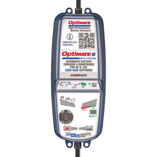 OptiMate 5 6V/12V Caricabatteria e mantenitore di carica a 8 fasi da 6 Volt 4 Ampere / 12 Volt 3 Ampere per batterie sigillate