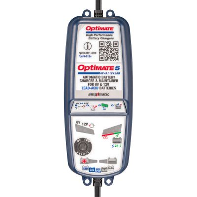 OptiMate 5 6V/12V Caricabatteria e mantenitore di carica a 8 fasi da 6 Volt 4 Ampere / 12 Volt 3 Ampere per batterie sigillate