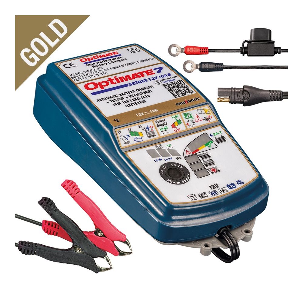 OptiMate 7 Select Caricabatteria e mantenitore di carica a 9 fasi da 12 Volt 10 Ampere per batterie sigillate