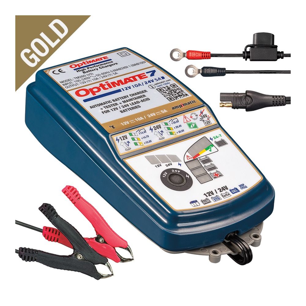 OptiMate 7 12V/24V Caricabatteria e mantenitore di carica a 8 fasi da 12V 10A / 24V 5A per batterie sigillate