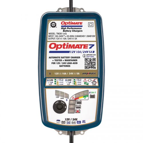 OptiMate 7 12V/24V Caricabatteria e mantenitore di carica a 8 fasi da 12V 10A / 24V 5A per batterie sigillate
