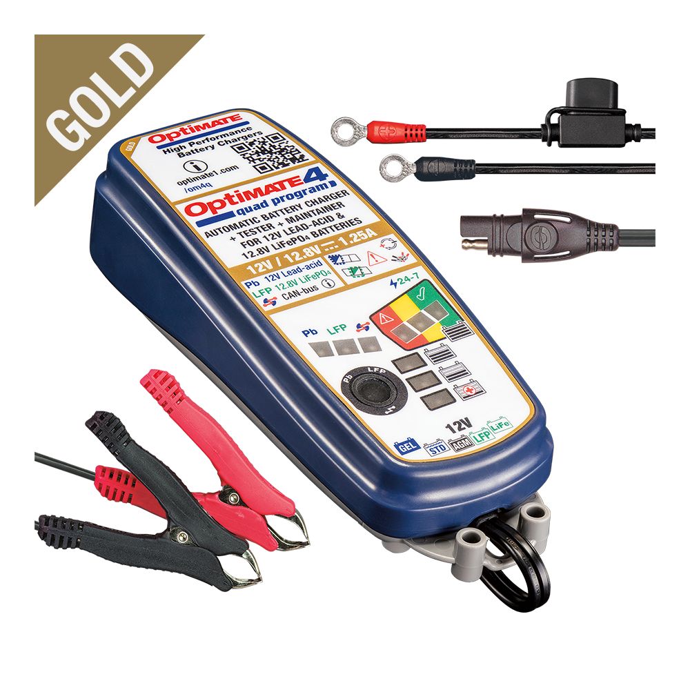OptiMate 4 QUAD PROGRAM Caricabatteria e mantenitore di carica a 9 fasi da 12 / 12.8 V 1.25 Ah