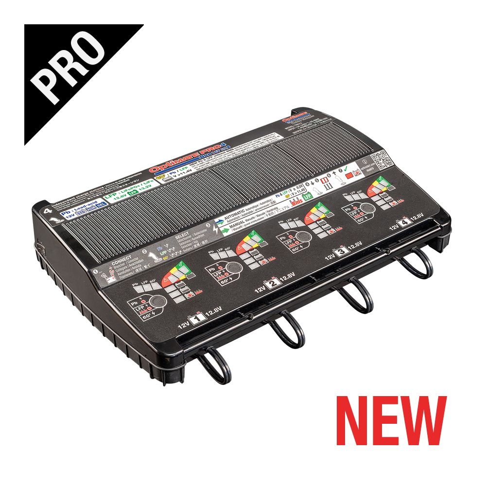 OptiMate PRO-4 DUO Caricabatteria diagnostico automatico 12 Volt 5 Ampere per 4 batterie piombo / litio