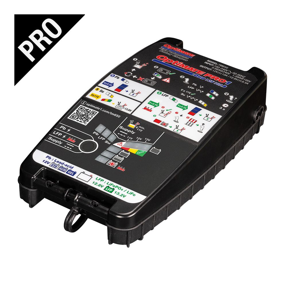 OptiMate PRO-1 DUO Caricabatteria tester diagnostico e alimentatore 12 Volt 10 Ampere per batteria piombo / litio