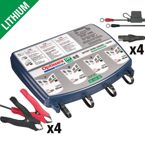 OptiMate LITHIUM 4S QUAD BANK Caricabatteria e mantenitore di carica a 8 fasi da 12.8 Volt 0.8 Ampere per batterie al litio