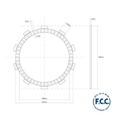Disco Frizione Guarnito FCC per frizione 3 molle 10 Denti - Diametro Esterno Ø 136mm - Diametro Interno Ø 108mm - Spessore 3 mm