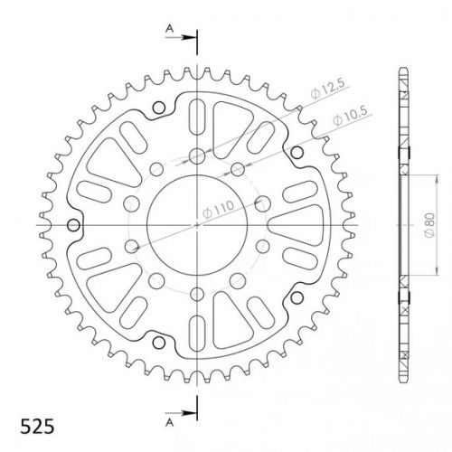 Corona in Alluminio / Acciaio Rosso SUPERSPROX STEALTH RST-1332:44-RED Passo 525 denti 44