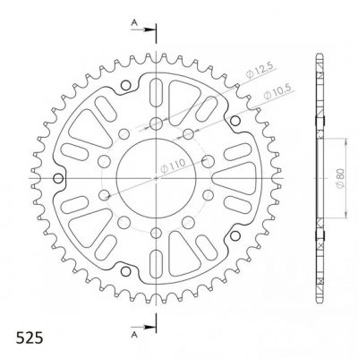 Corona in Alluminio / Acciaio Rosso SUPERSPROX STEALTH RST-1332:44-RED Passo 525 denti 44